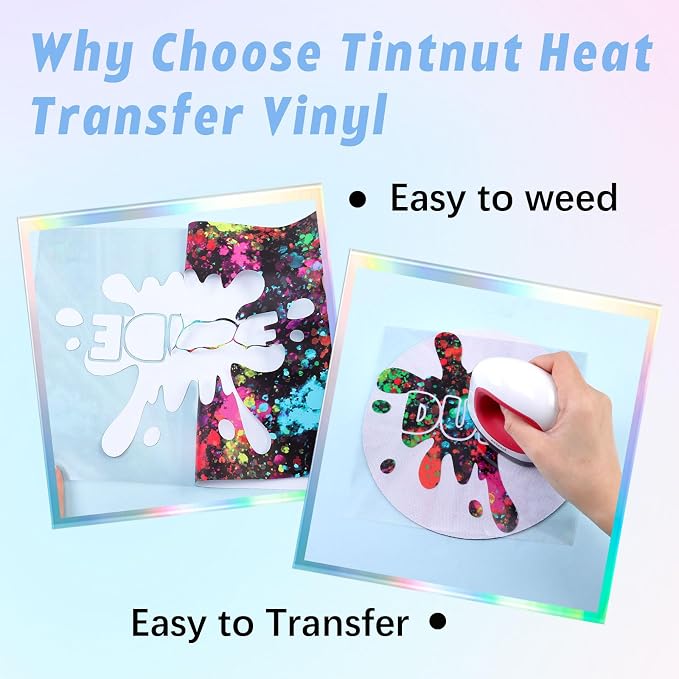 Tintnut Multicolor Splash Heat Transfer Vinyl, stretch washable, works