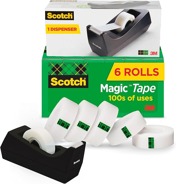 Scotch Magic Tape with Scotch Desktop Dispenser, 6 Rolls of 3/4" x 1000" | Plus