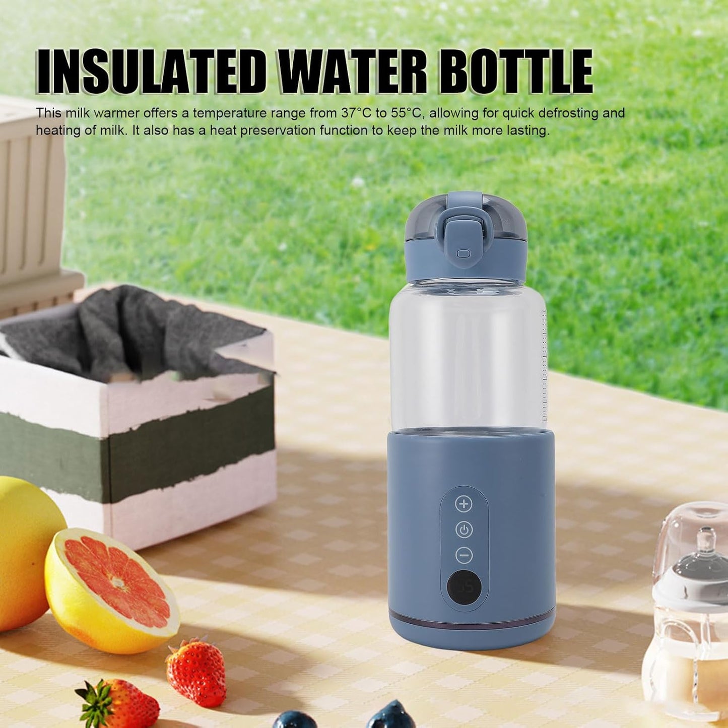 Portable Milk Warmer for Travel, 300ML Capacity, Fast Heating Bottle Warmer for Breastmilk and Formula, Water Warmer Cordless for Cars Airplane Use, 37℃ to 55℃ Temp Control, Blue