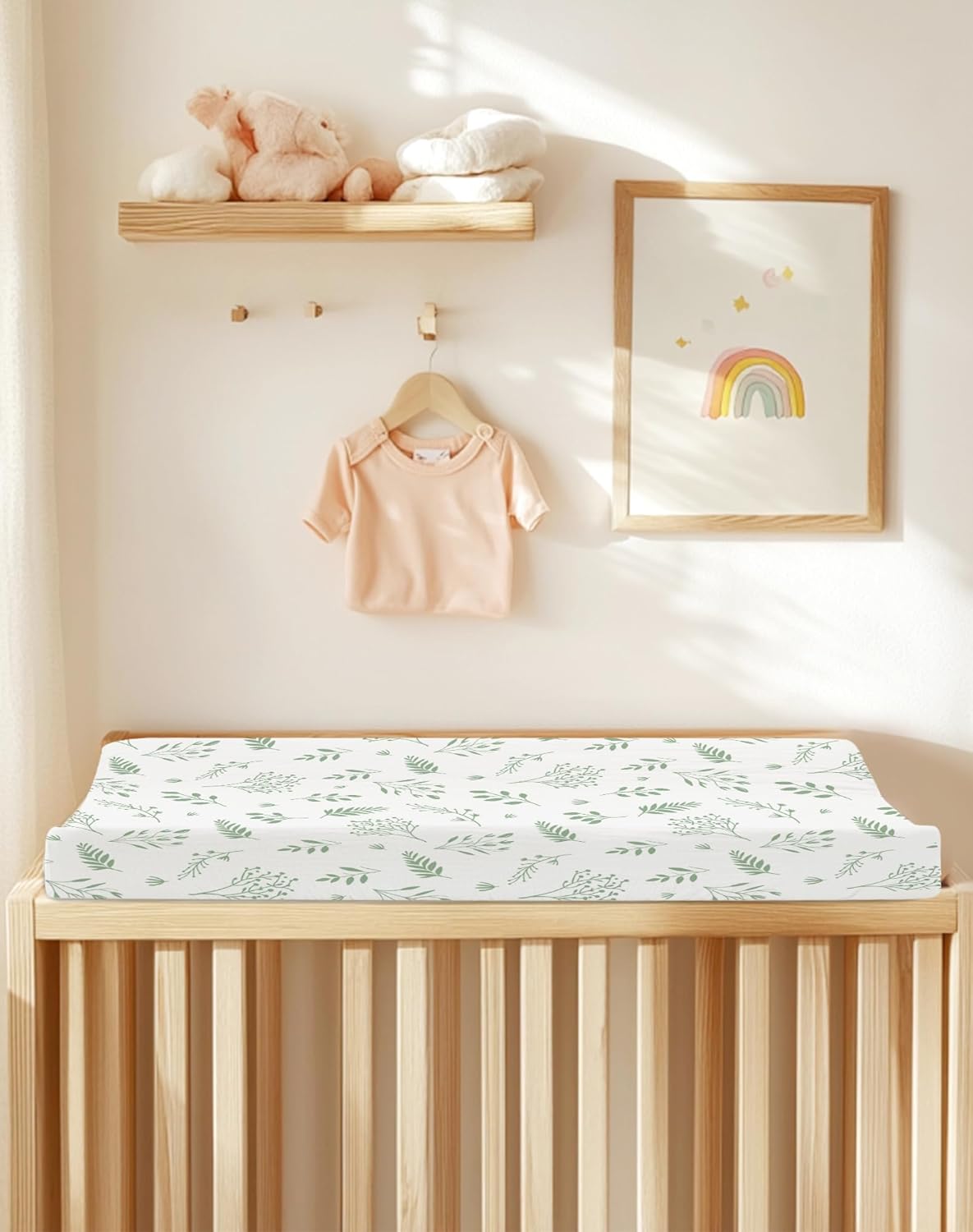 Changing Pad Cover for Baby Boy Girl 2 Pack, Muslin Changing Table Pad Covers with Boho Style, Neutral Nursery Bedding Essentials Soft and Breathable (Fern Leaf & Sage)