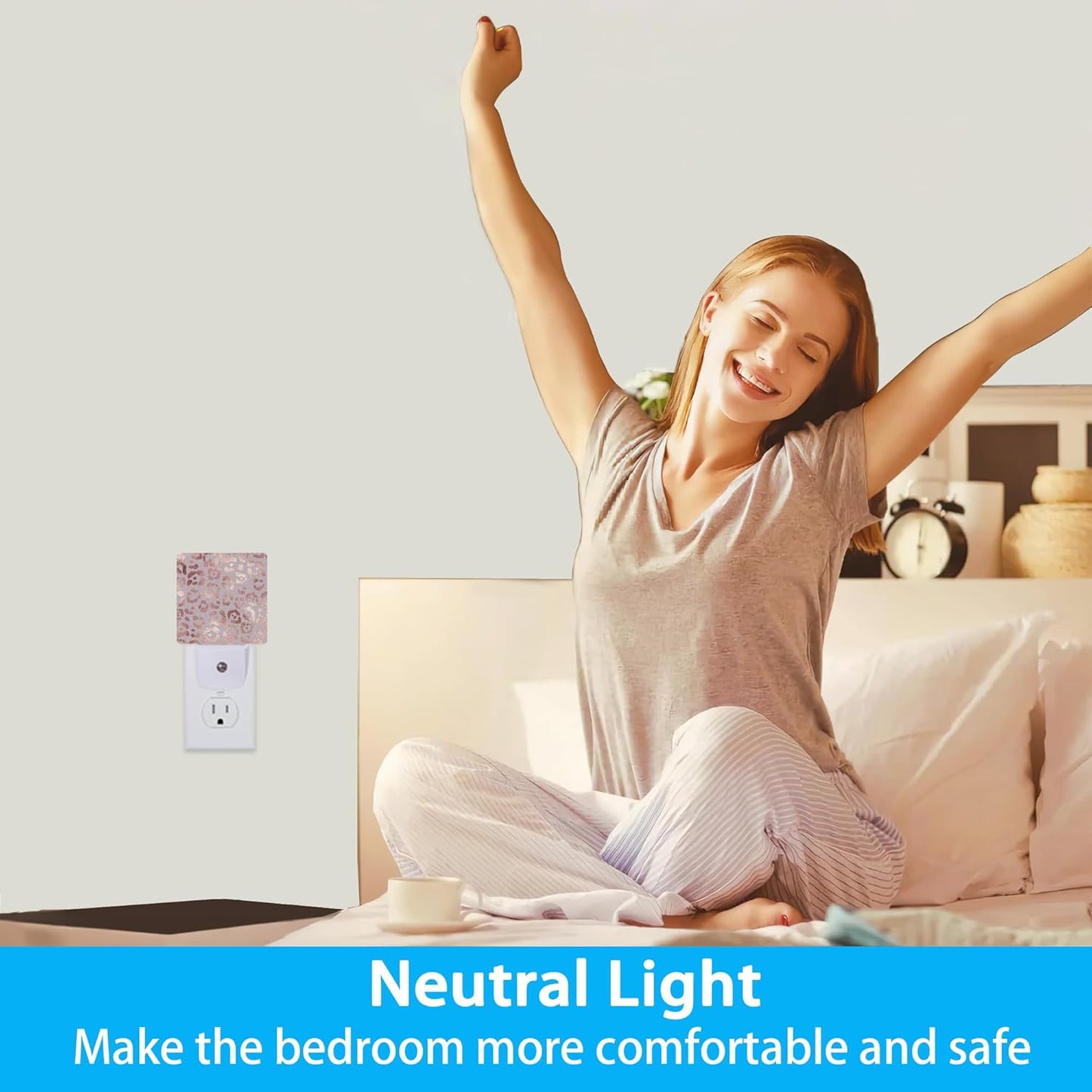 Night Lights Plug into Wall Rose Gold Leopard Night Lights Dusk to Dawn Sensor Led Lamp for Women Men,Led Lights for Stairway/Hallway/Bedroom,0.5W