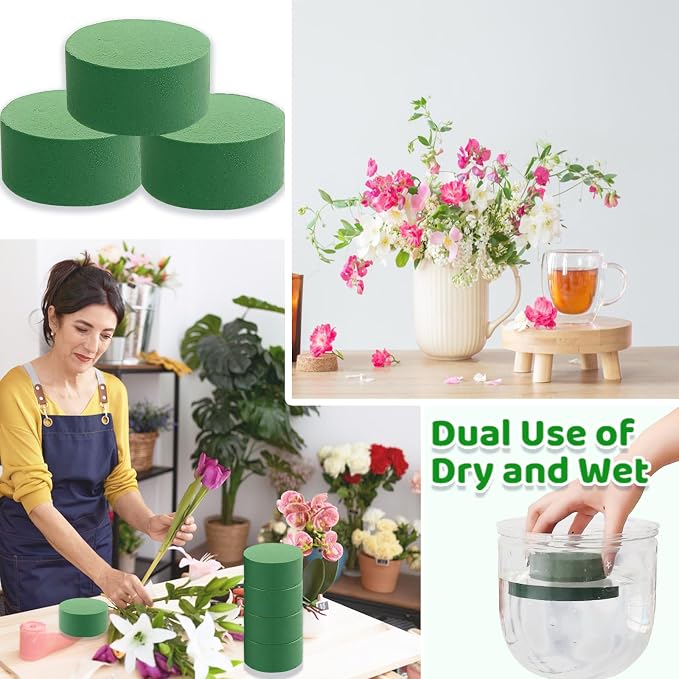 6 Pcs Round Floral Foam Blocks, Artificial Fresh Flower Plant Arrangements Foam