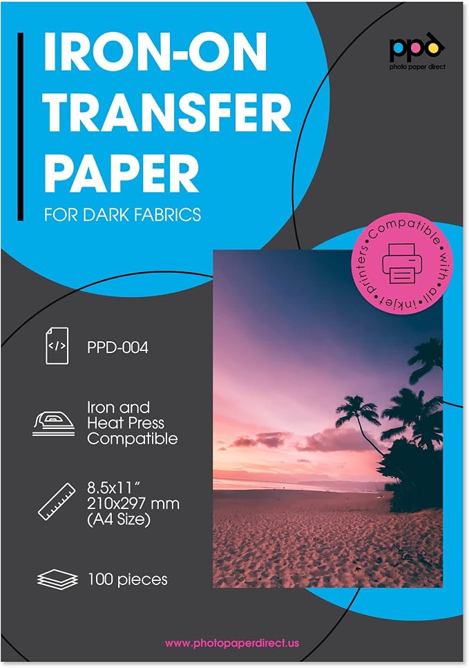 PPD 100 Sheets 8.5x11" Iron-on Heat Transfer Paper Dark Fabrics Inkjet |