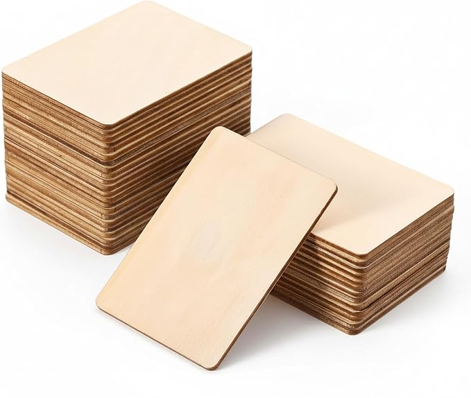 100 Pcs Unfinished Wood Pieces Blank Wood Squares Round Corner