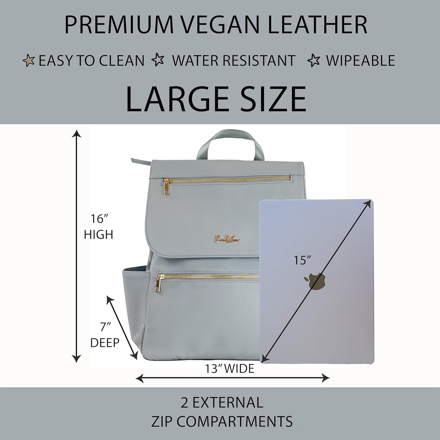 Premium Vegan Leather Diaper Bag Backpack – Large Designer Baby Bag, Stylish Diaper Backpack with Stroller & Crossbody Straps & Multiple Compartments (Powder Blue)