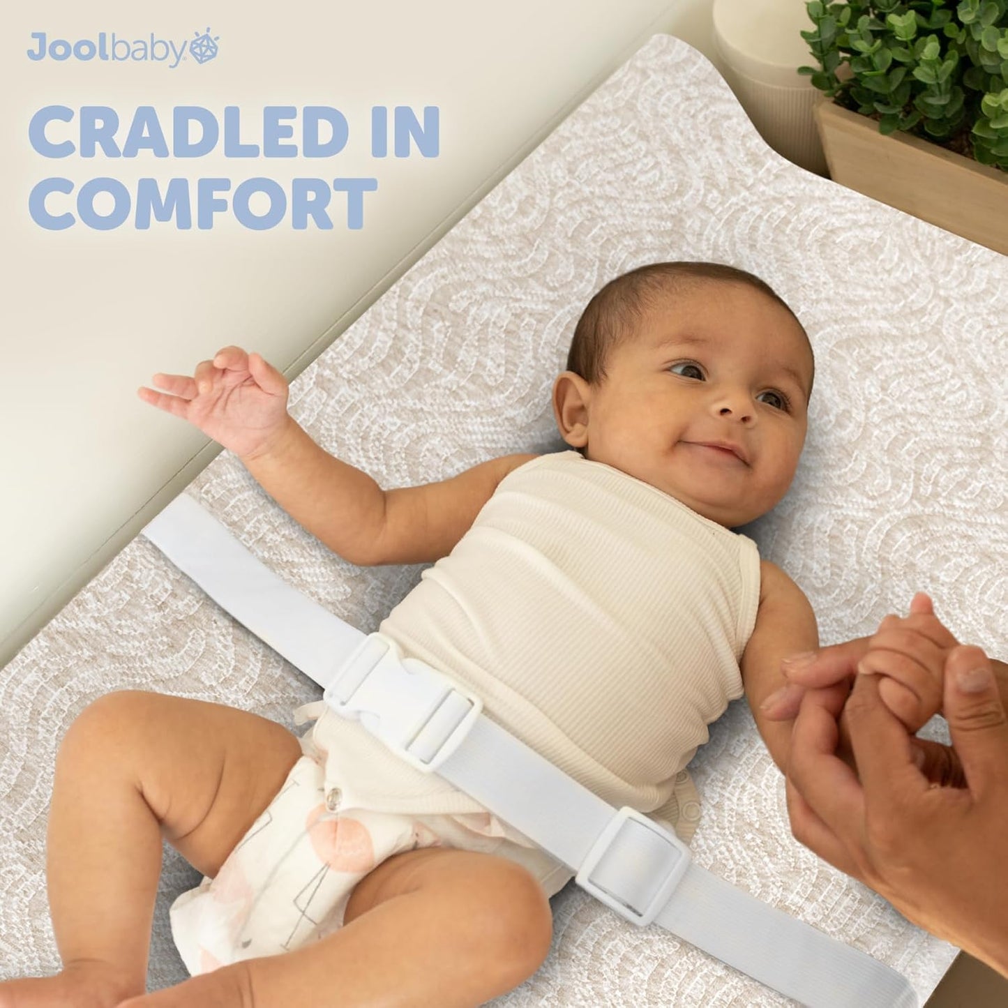 Jool Baby Soft Changing Pad + Washable Cover, Non-Slip - Fits Standard Changing Tables & Dressers (Oatmilk/Wave)