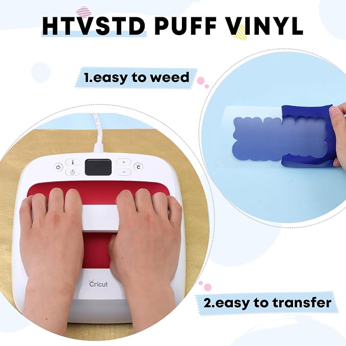 HTVSTD Red Blue White Puff HTV Heat Transfer Vinyl 6pcs 12×10in | Vivid Color
