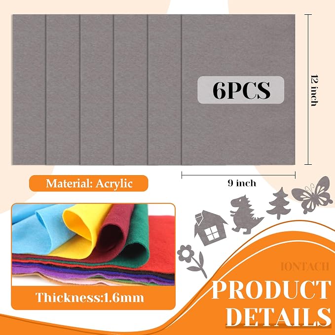 IONTACH 9" X 12" Soft Felt Sheets 1.6mm Thick | Felt Fabric
