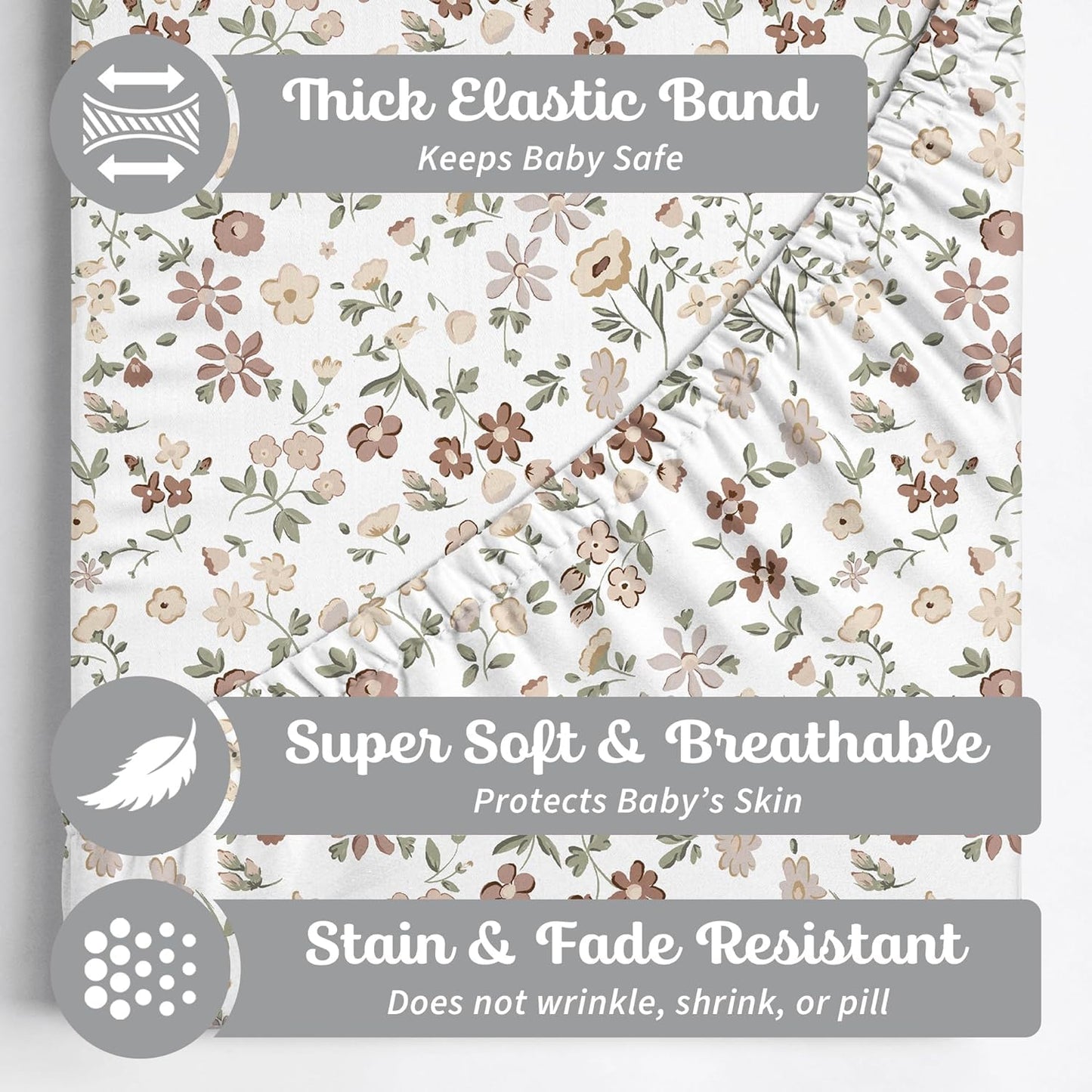 Baby Bassinet Sheets Girl (Fleurette) 2-Pack - Fitted Bedside Bassinet Sheets - Buttery Soft Cotton Blend for Standard Mattress Pad - Compatible with Halo BassiNest