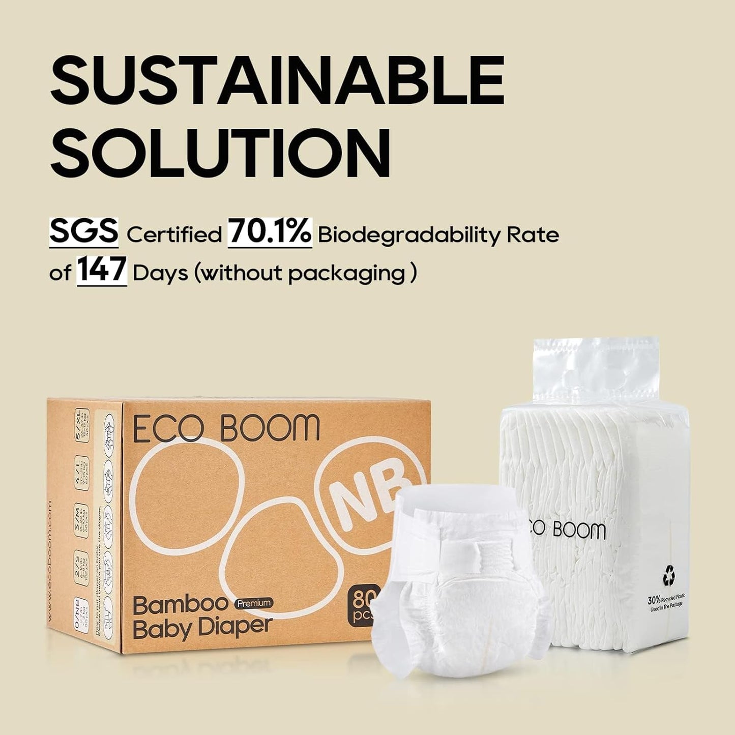 ECO BOOM Diapers, Viscose from Bamboo Diapers, Natural Soft Disposable Nappies for Infant, Size 4 Suitable for 20 to 31lb (Large - 60 Count)