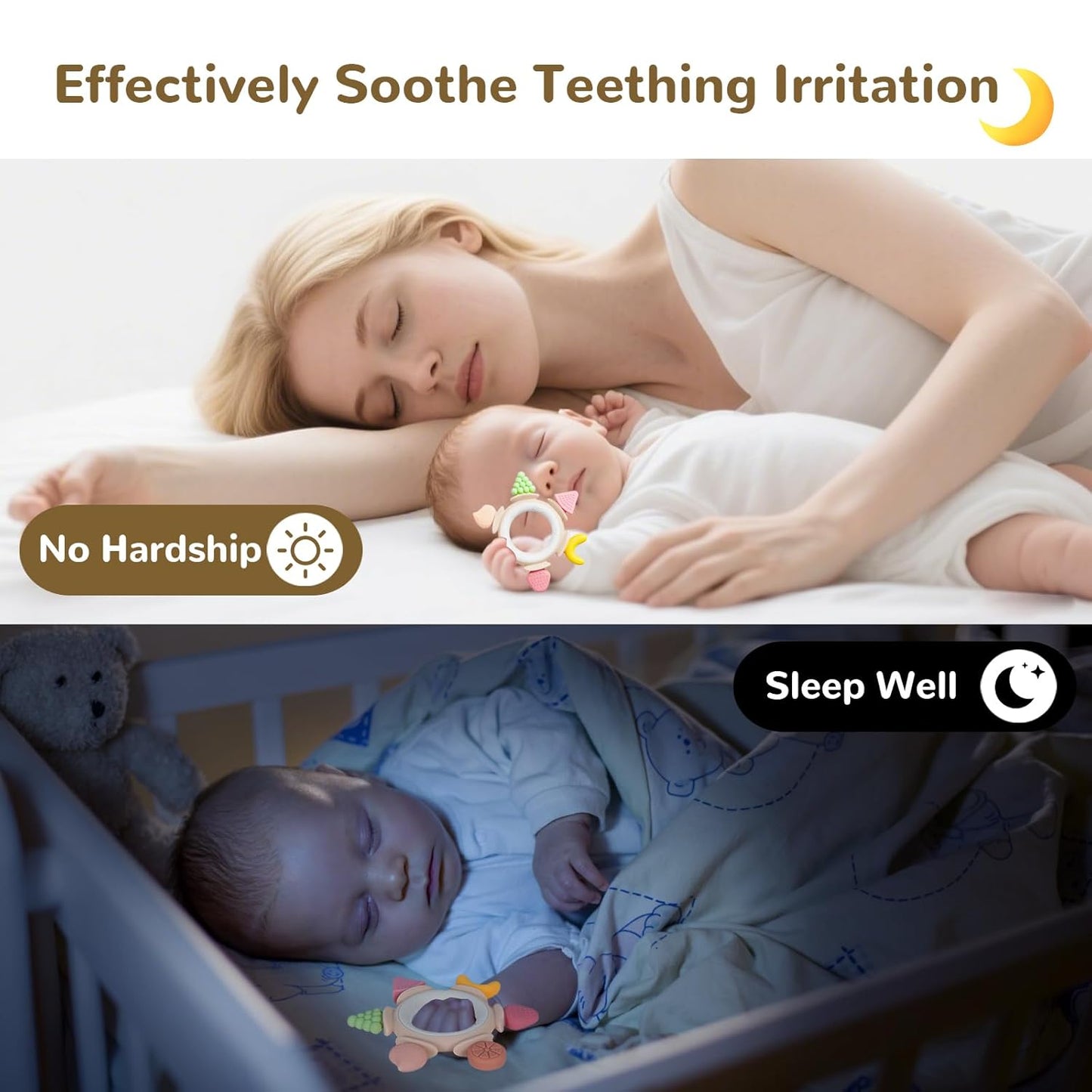 Hooku Silicone Teethers for Babies 6-12 Months, Teething Toys for Babies 0-6 Months, Baby Fruit Teethering Rings, BPA Free Baby Chew Toys, Infants Gifts
