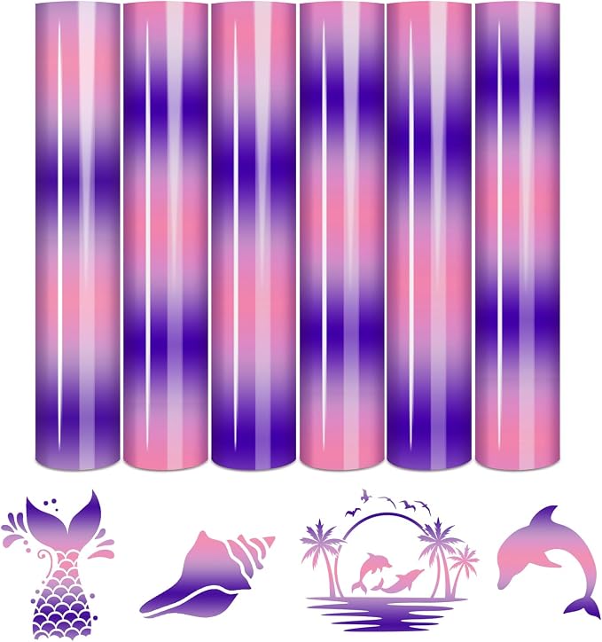 Tintnut Purple Pink Gradient Heat Transfer Vinyl, Ombre pattern, PU HTV Sheets