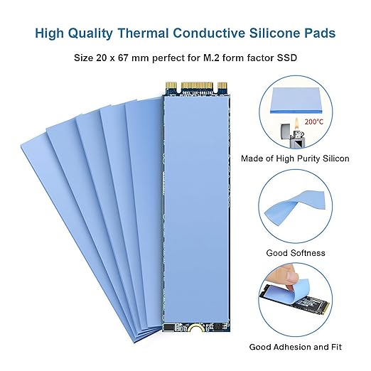 A ADWITS [ 6-Pack ] Thermal Conductive Silicone Pads, Soft Safe Simple to Apply for SSD CPU GPU LED IC Chipset Cooling -Blue