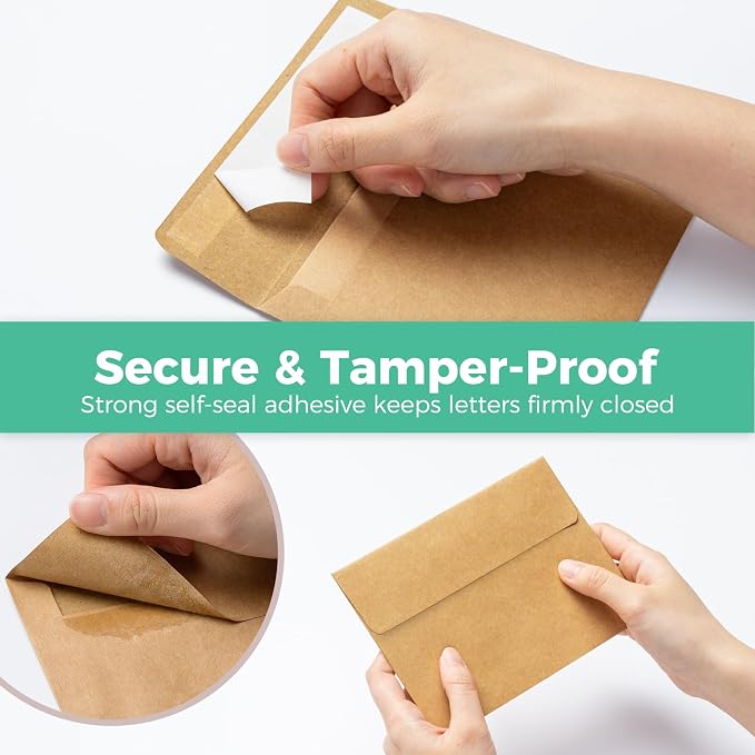 Ohuhu A2 Blank Brown Kraft Cards and Self-Seal Envelopes 100 Pack | 4.25" x