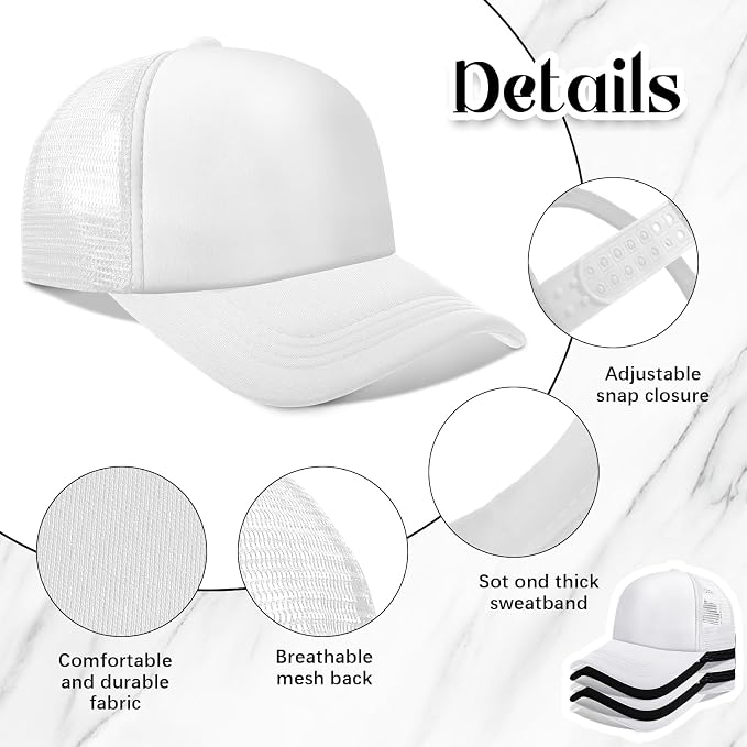 Vabean 24 Pack Sublimation Blank Cap Trucker Mesh Cap Unisex Plain Blank