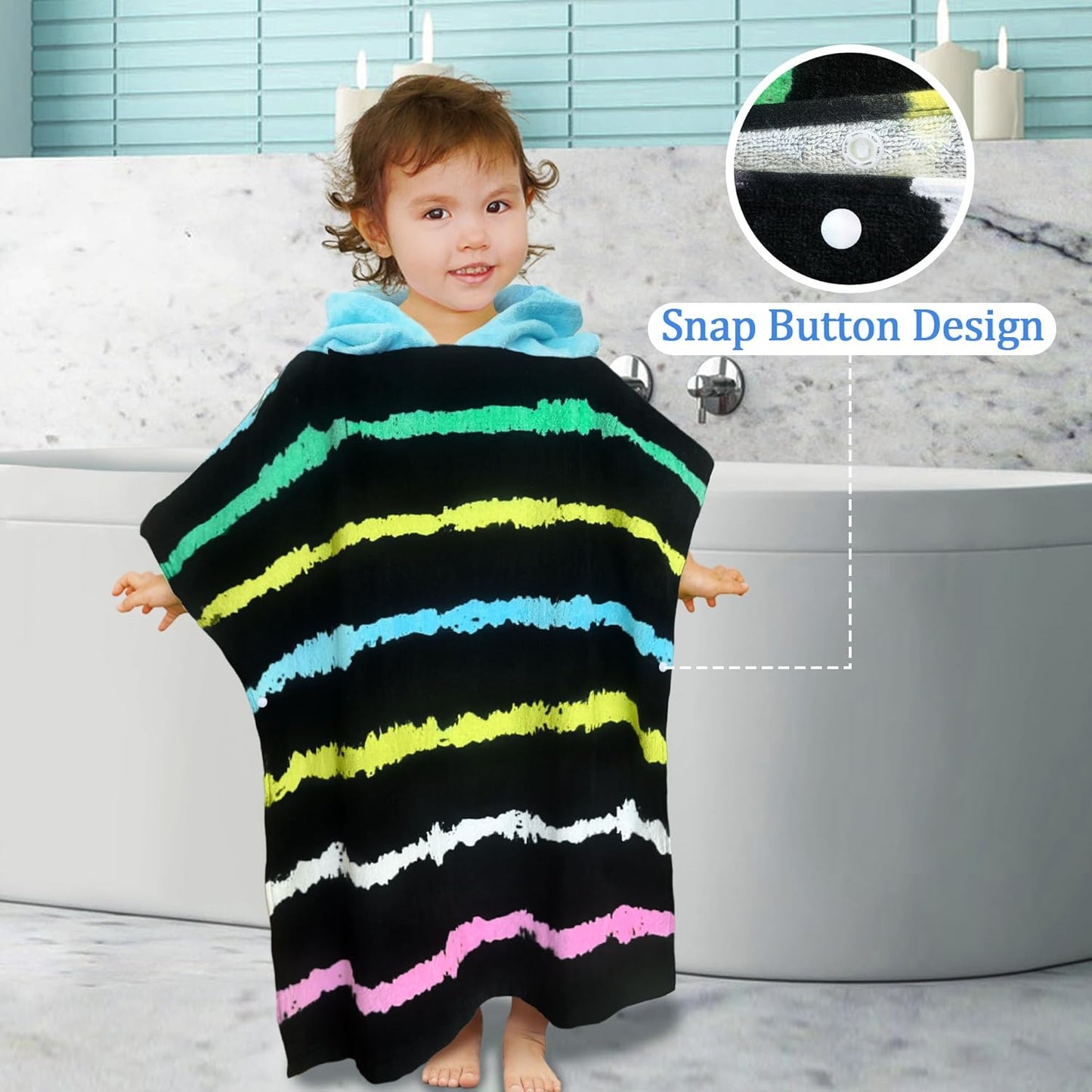 VOOVA & MOVAS Hooded Bath Towels for Toddler (2-6Years), Absorbent Soft Cotton Hooded Poncho Towel for Kids,Perfect for Child Swim | Camping | Surf | Shower | Birthday Gifts,Black Stripe