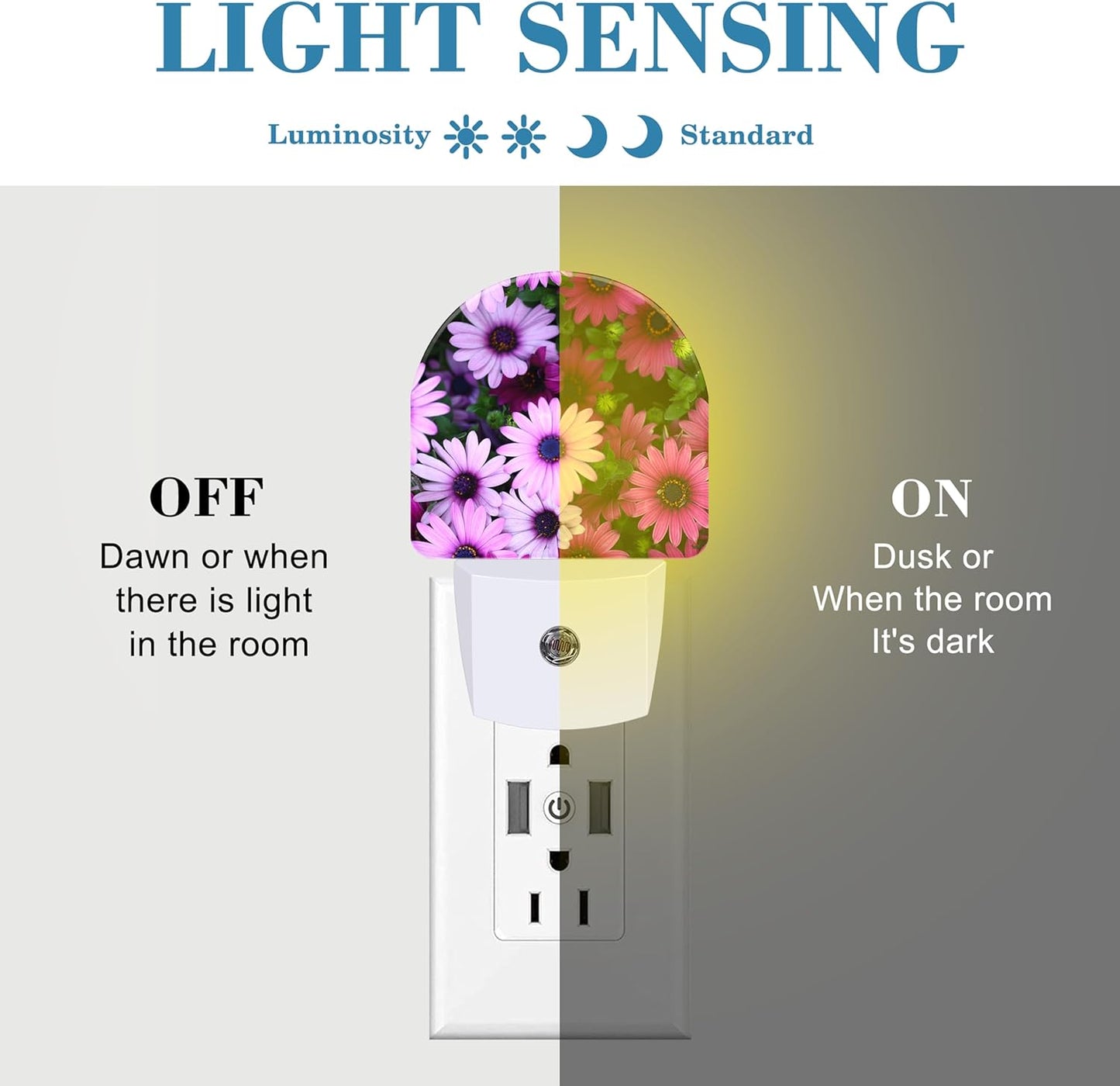 Beautiful Purple and Pink Flowers Night Light Plug into Wall with Dusk to Dawn Sensor Cute Nightlight for Kid Girls Boys Women Men Room Decor, Hallway, Kitchen, Bathroom, Nursery, Stairs