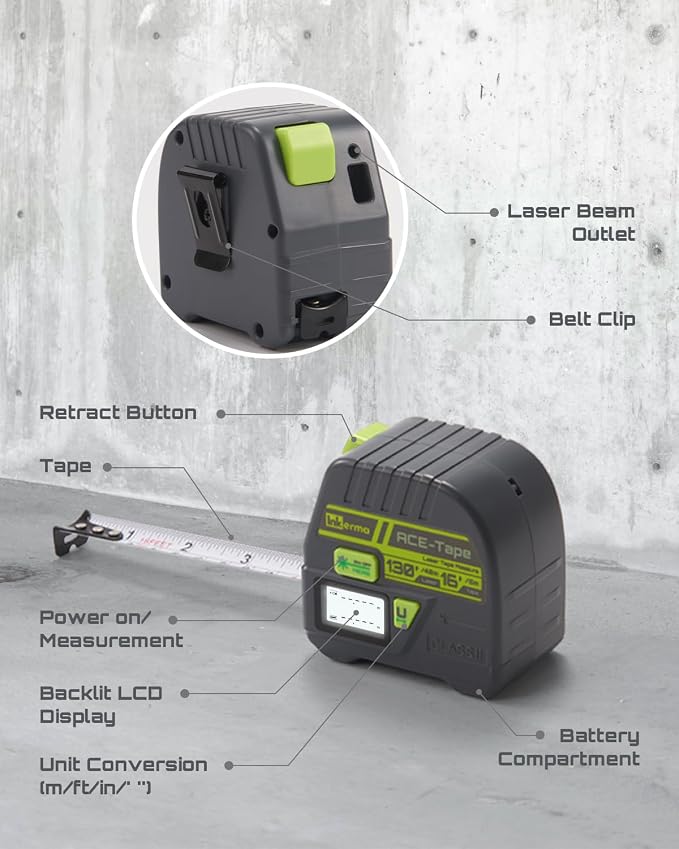 Laser Tape Measure 2-in-1, Inkerma 130Ft Laser Measurement Tool & 16Ft