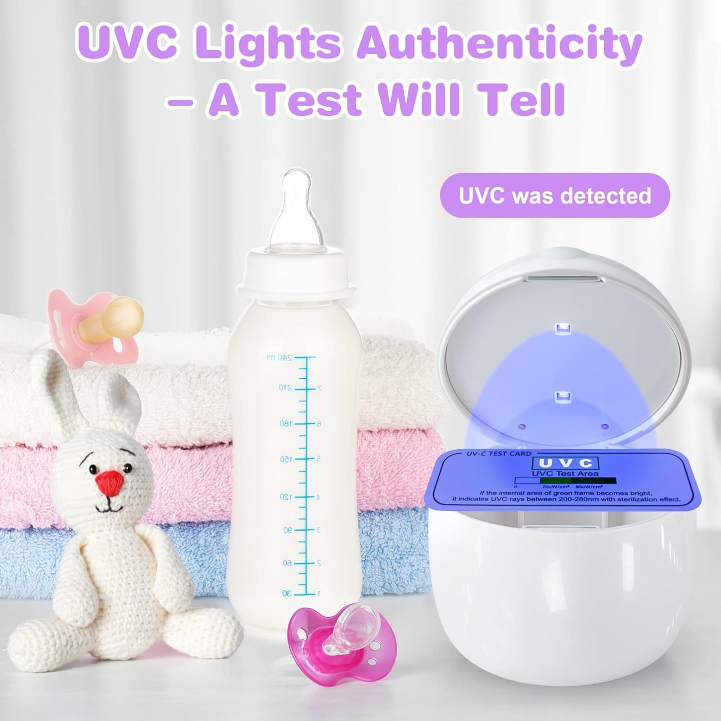 Qualirey Portable Pacifier Disinfection, Mini UV Light Disinfection, 99.99% Disinfection in 3 Mins, USB Rechargeable, Mini UV-C Disinfection Box for Baby Pacifier, Bottle Nipples, Teethers (White)