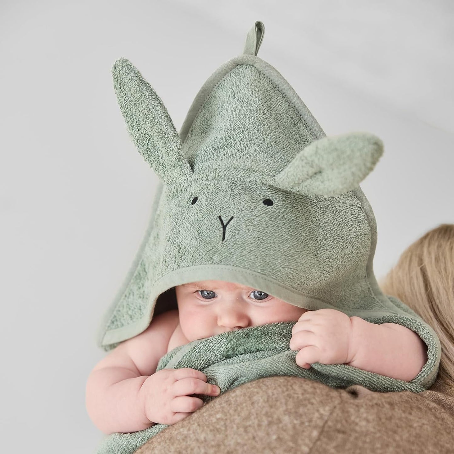 Baby Hooded Towel – Organic Cotton Baby Bath Towels – Baby Towels, Baby Bath Towels for Baby Boy, Baby Girl, 32" x 32" Super-Soft and Absorbent Baby Towels for Newborn (Rabbit Roman Green)
