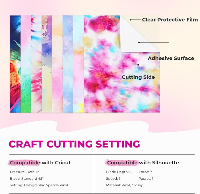 HTVRONT Tie Dye Permanent Vinyl 8 Sheets 12"x10" Patterned Adhesive Vinyl |