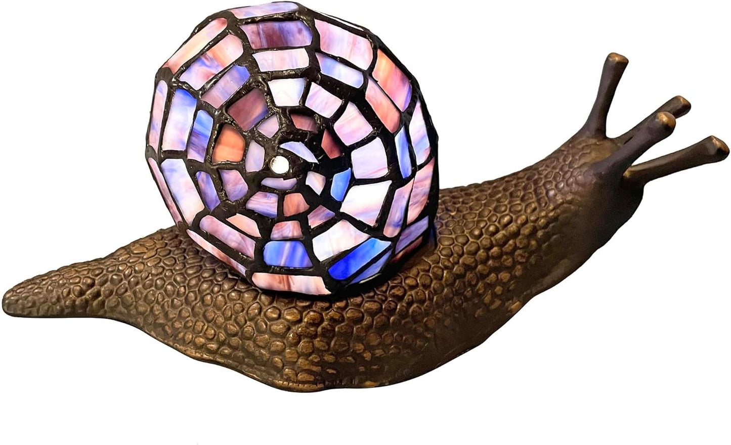 Bieye L10976 Land Snail Tiffany Style Stained Glass Accent Table Lamp for Home Decoration (Purple, 10" D x 5" W x 5" H)
