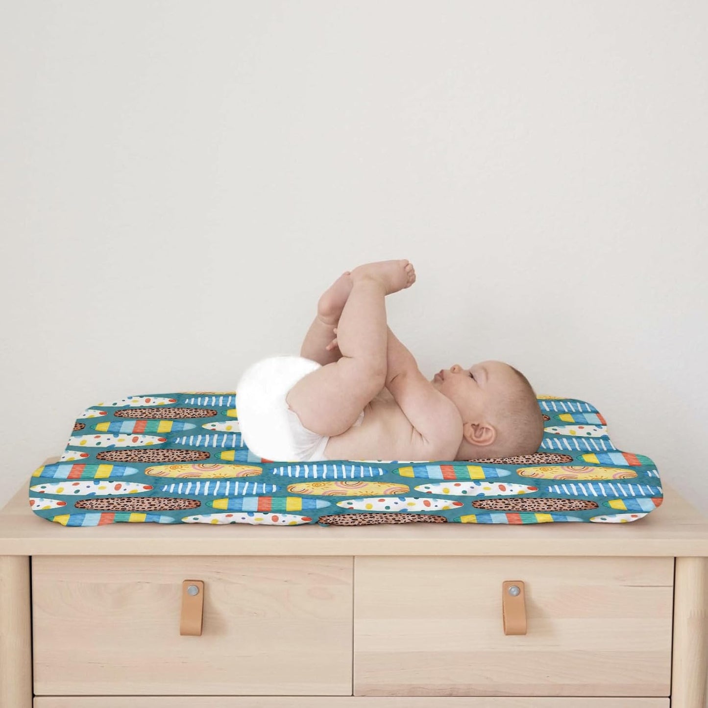 Boho Surfboard Baby Changing Pad Cover Sheets for Baby Boy Girl 32''x16'' Beach Surfing Unisex Fitted Diaper Changing Table Sheets Colorful Surfboard Comfort Soft Breathable Baby Changing Table Mats