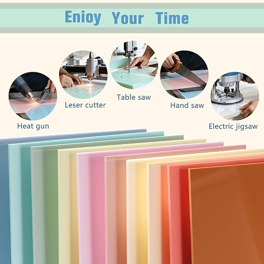 Macaron Pastel Acrylic Sheets 12x12-10 Pcs 1/8 Inch Thick, Dual Finish Matte &