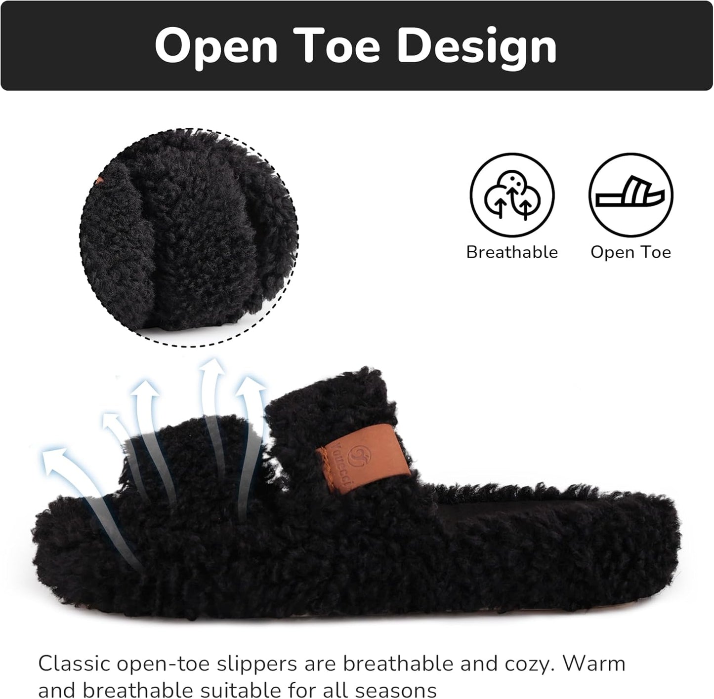 Youecci Girls Fuzzy Slippers-Soft Open Toe Slippers with Memory Foam & Arch Support, Dual-Strap Warm Comfy Home Slides Indoor House Shoes
