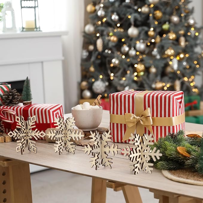 COCHIE DIY 3D Snowflake Wood Crafts to Paint, Paintable Unfinished Wooden Slices