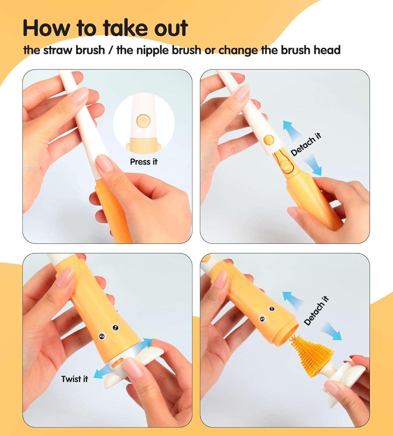 7-in-1 Bottle Cleaner Brush Kit, Long Handle Silicone Baby Bottles Cleaning Brush Set, 360° Flexible Multifunctional Water Bottle Washer for Baby Bottles, Breast Pump, Spout, Nipple & Straw