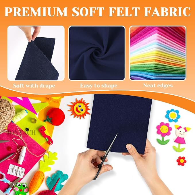 IONTACH 9" X 12" Felt Fabric Sheets 1.6mm Thick | Soft Felt