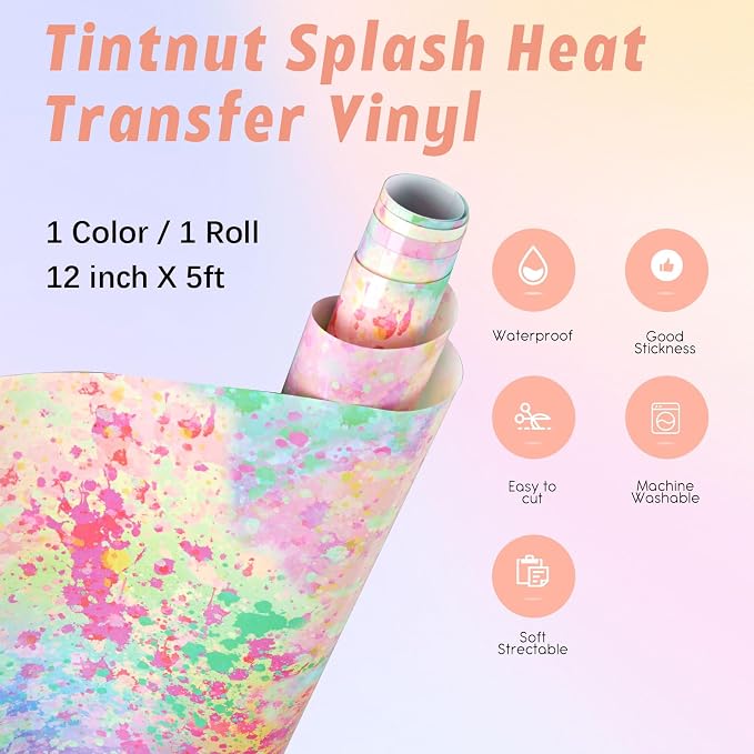 Tintnut Spring Color Splash Heat Transfer Vinyl Roll, stretch washable