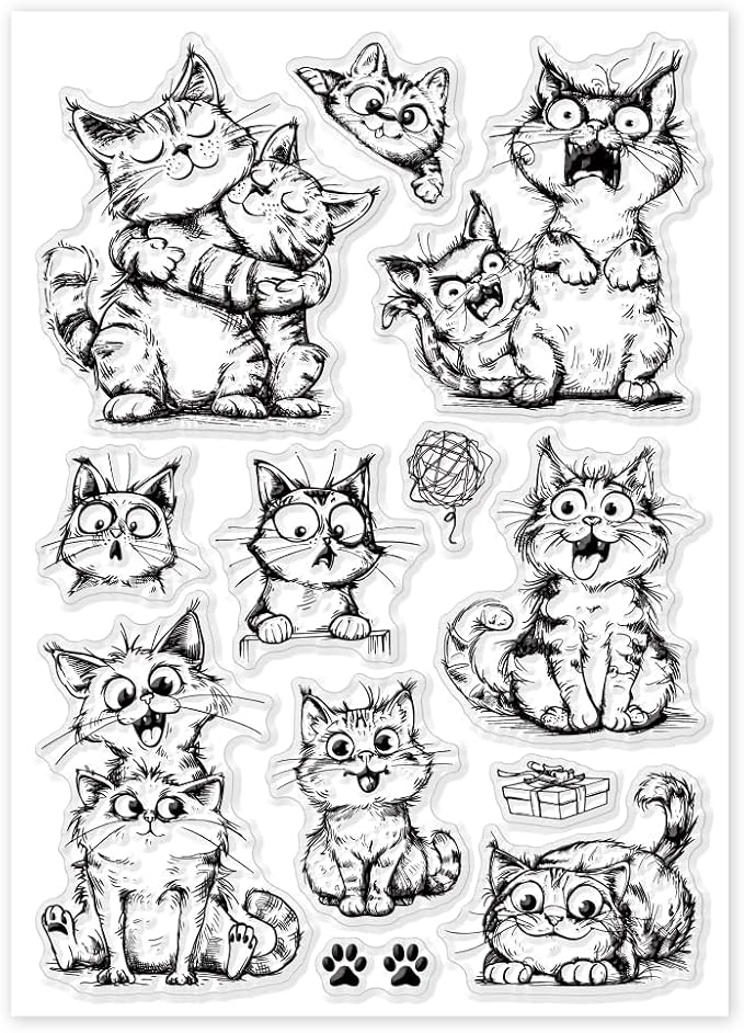 GLOBLELAND Cat Friend Clear Stamps Funny Cat Silicone Stamp Seals Cartoon Cat