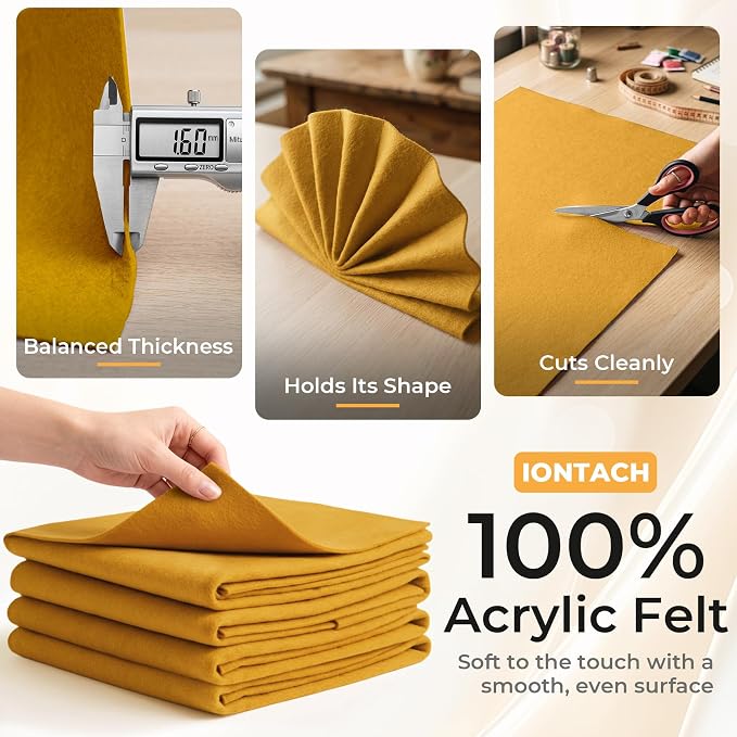 IONTACH 9" X 36" Soft Felt Sheets 1.6mm Thick | Acrylic Felt Fabric
