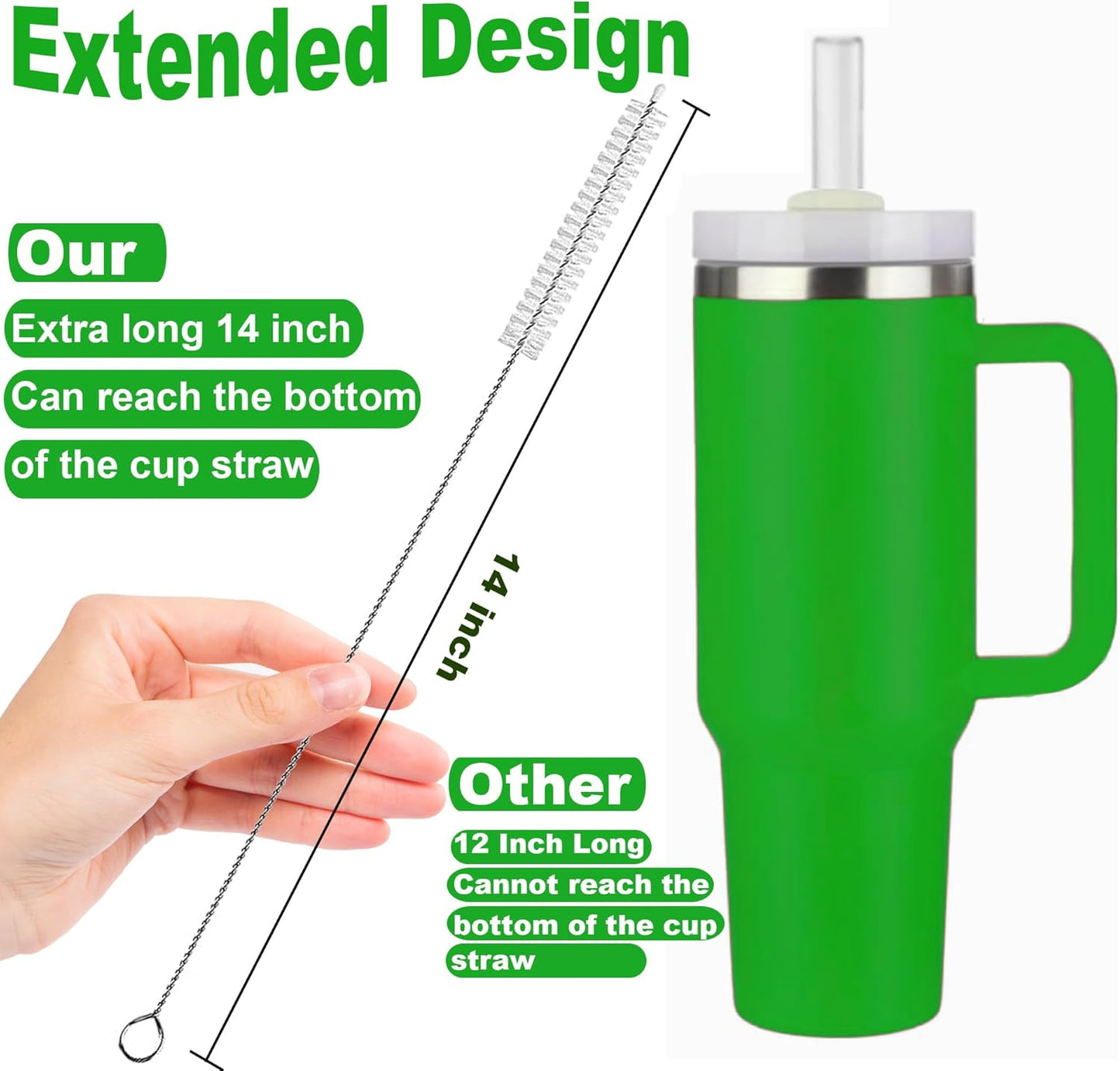 Extra Long Straw Cleaner Brush Long 14 Inch, Straw Brush of Bristles Diameter 12 mm, Straw Cleaning Brush with Stainless Steel Nylon Bristles for Cleaning Straws,Stanley, Owala, Water Bottle (8 PCS)