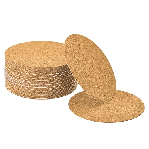 UXCELL 40 Pcs Self-Adhesive Cork Round, 3.5" x 3.5" Cork Tiles Backing Sheets