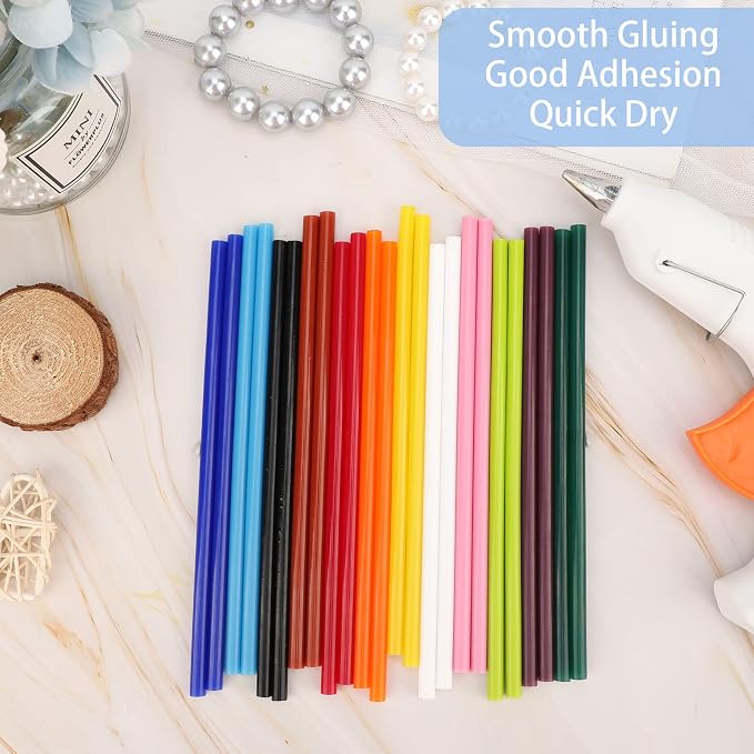 24PCS Mini Size 0.27" Dia x 8" Long Color Hot Melt Glue Sticks, All Temperature