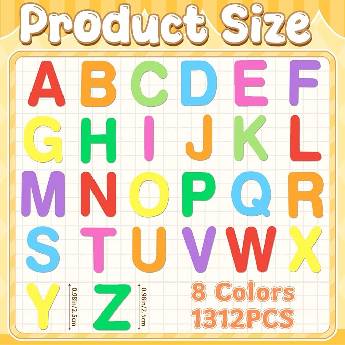 1312Pcs Foam Letter Stickers for Crafts 8Colors Self Adhesive Foam Stickers EVA
