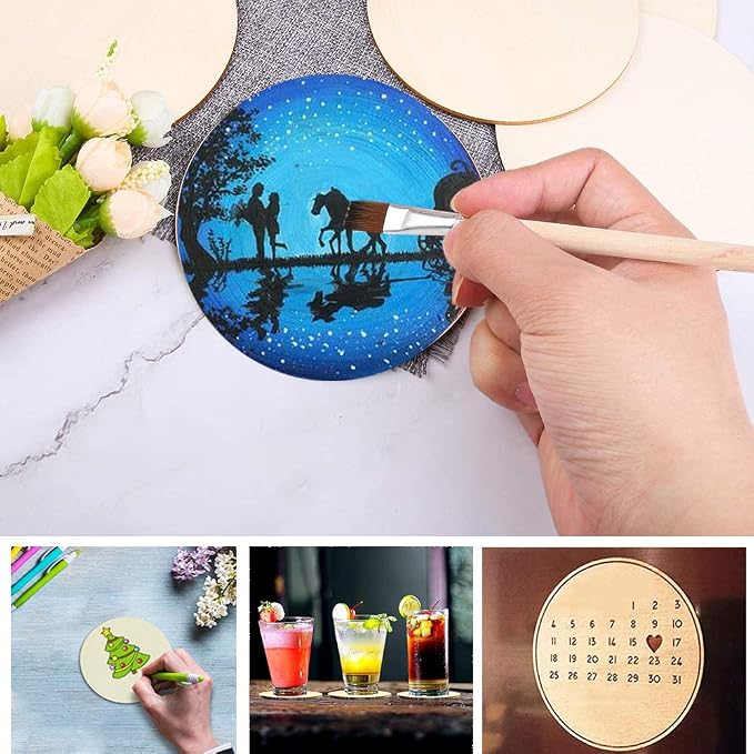 25 Pcs 4 Inch Wood Circles, Unfinished Wood Circles Round Disc Cutouts