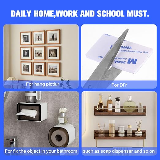 White Double Sided Adhesive Pads, Heavy Duty Mounting Tape, Super-Sticky Black