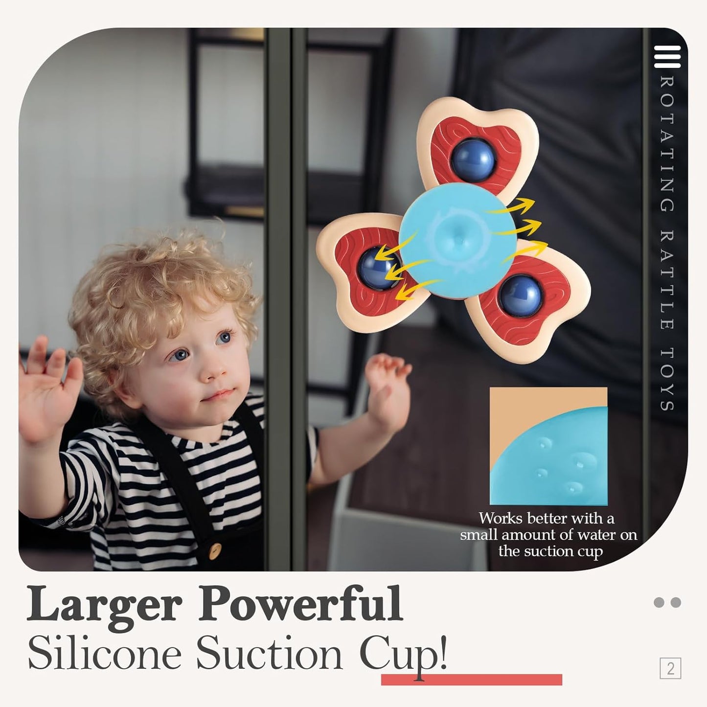 ALASOU 3PCS Suction Cup Spinner Toys for 1 Year Old Boy Girl|Spinning Top Infant Sensory Toys for Toddlers|1 2 Year Old Boy Christmas Birthday Gift|Baby Bath Toy Stocking Stuffers for Kids Ages 1-3