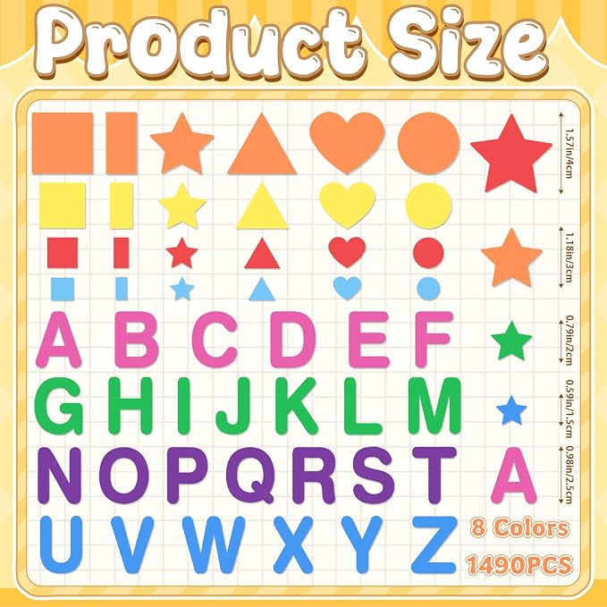 1490Pcs Foam Stickers for Crafts 8Colors Self Adhesive Foam Letter Shape