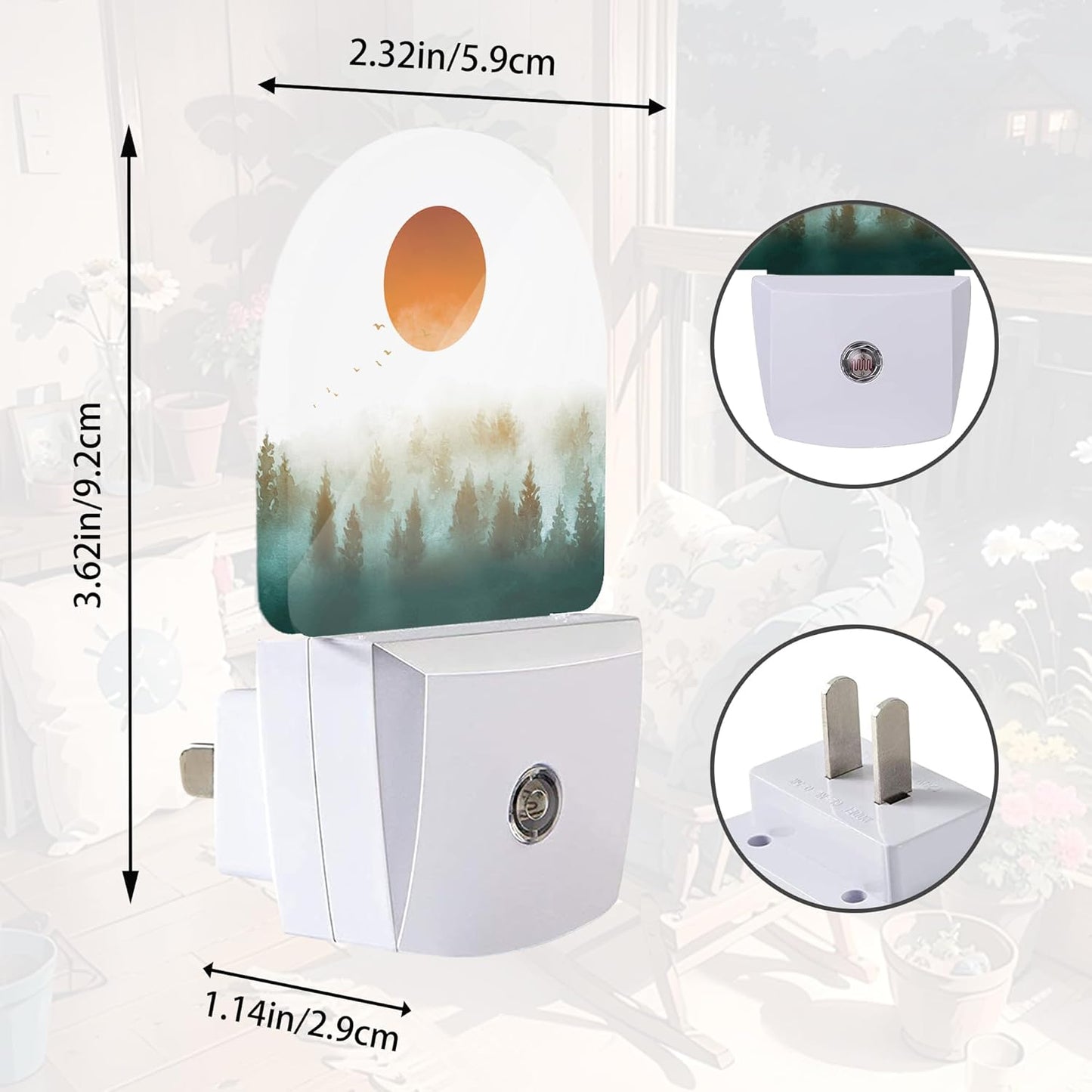 Misty Forest Sun Night Light,Landscape Night Lights Plug into Wall with Dusk to Dawn Sensor,Lamp for Bedroom Bathroom Hallway Nightlight for Women Girls