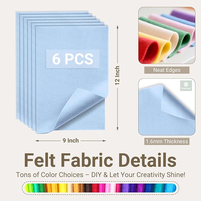 Baby Blue Soft Felt Sheets for Crafts, 1.6mm Thick, Kids' Crafts, DIY Projects
