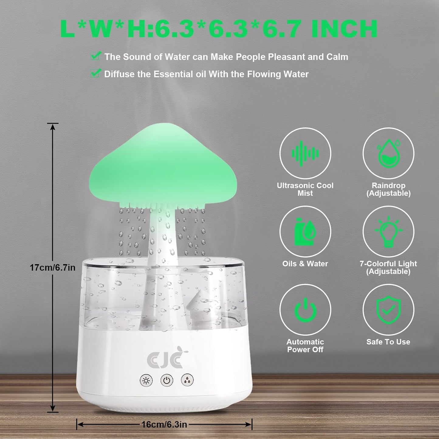 Cloud Rain Humidifier for Bedroom with Soothing Rain Sounds, Water Drip Mushroom Humidifiers 7 Colors Mood Raindrop Air Moisturizer Waterfall Night Light Sleep Aid Diffuser (White Cloud, CH08)