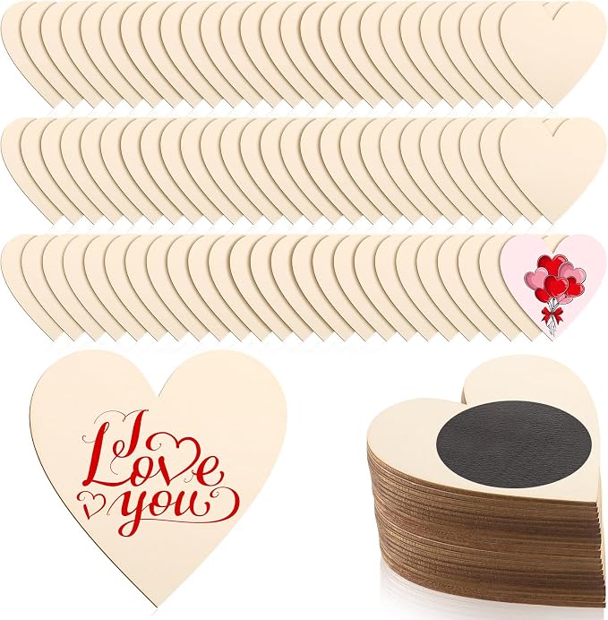 Qunclay 80 Pcs 1 Inch Small Wooden Heart Magnets