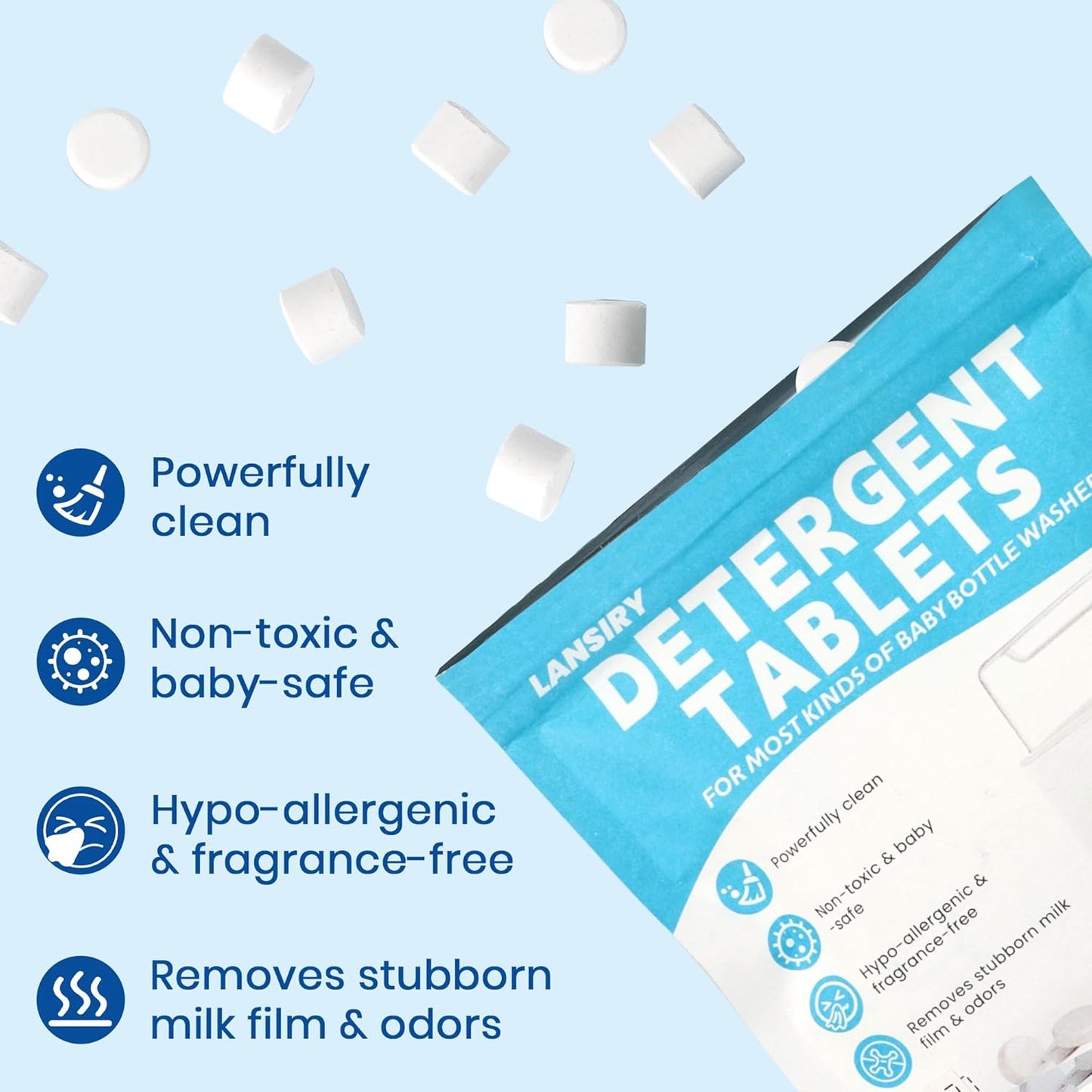 Bottle Washer Tablets, Detergent Tablets for Momcozy Baby Brezza Papablic Bottle Washers, 60 Pcs