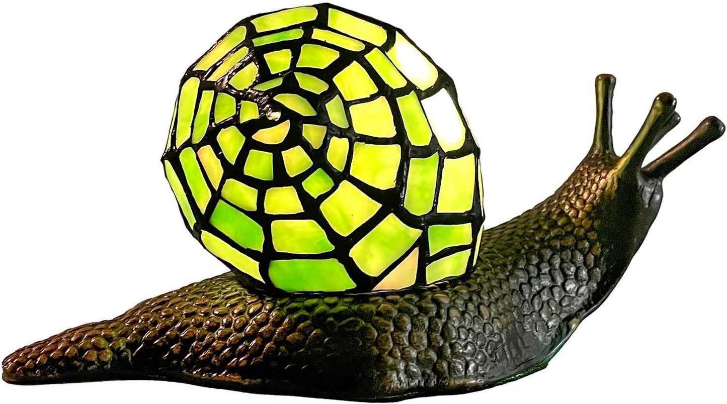 Bieye L10964 Land Snail Tiffany Style Stained Glass Accent Table Lamp for Home Decoration (Green, 10" D x 5" W x 5" H)