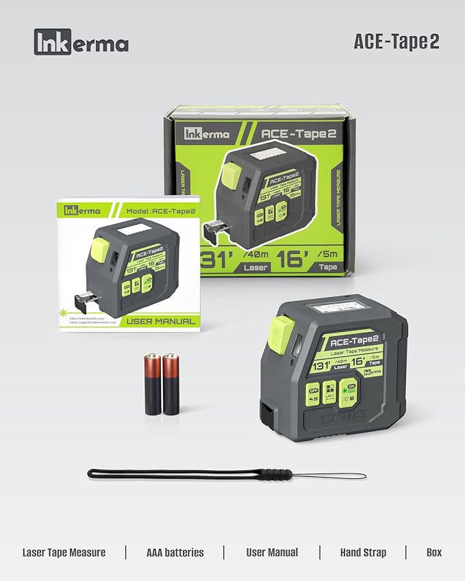 Laser Tape Measure 2-in-1, Inkerma 130Ft Laser Measurement Tool & 16Ft